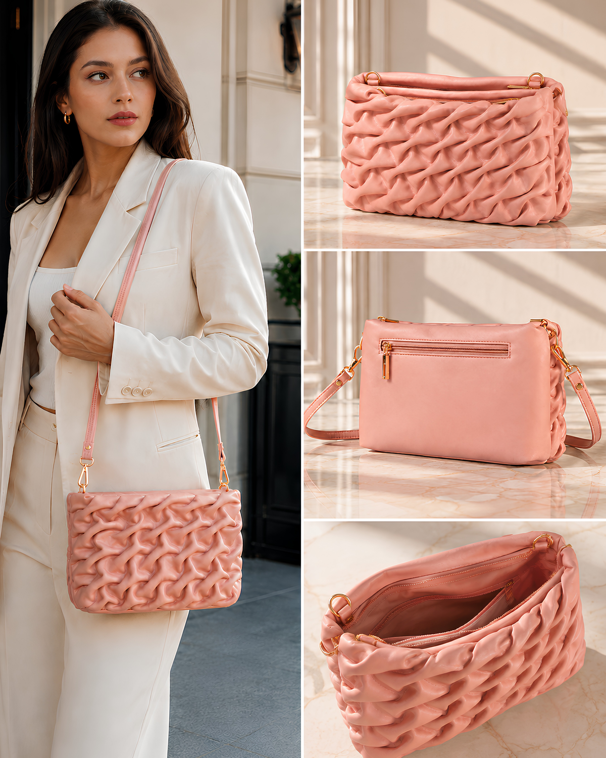 Elara Sculpted Weave Shoulder Bag