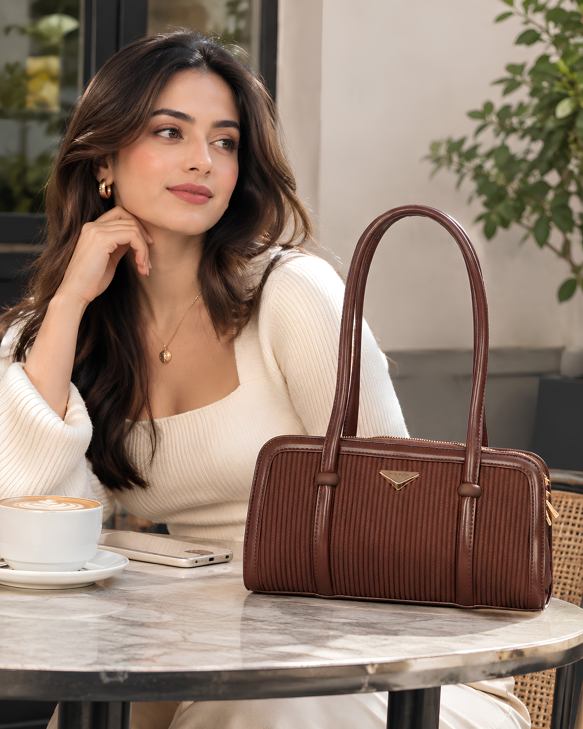 Lunara Vertical Pleated Structured Tote Bag