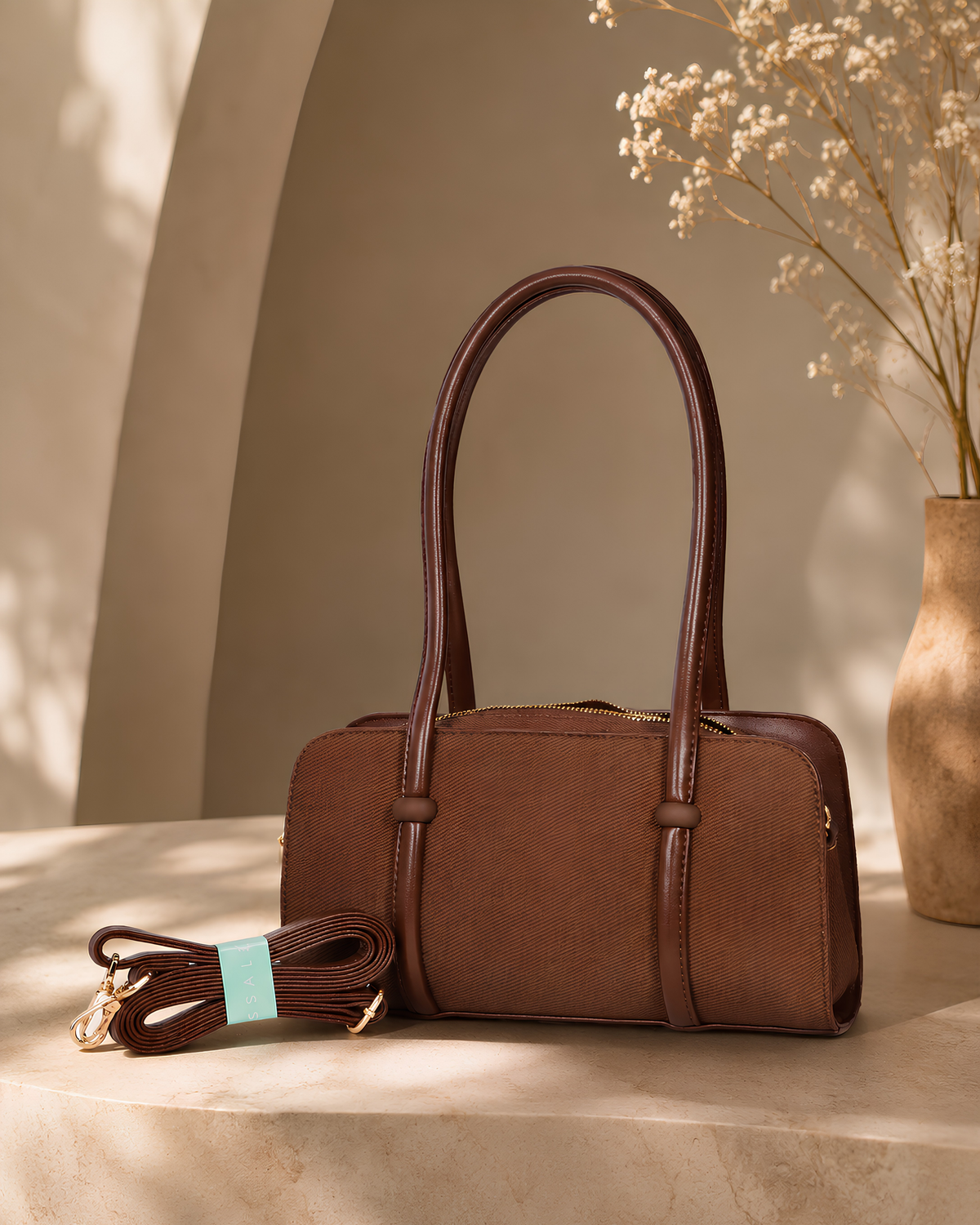 Lunara Vertical Pleated Structured Tote Bag