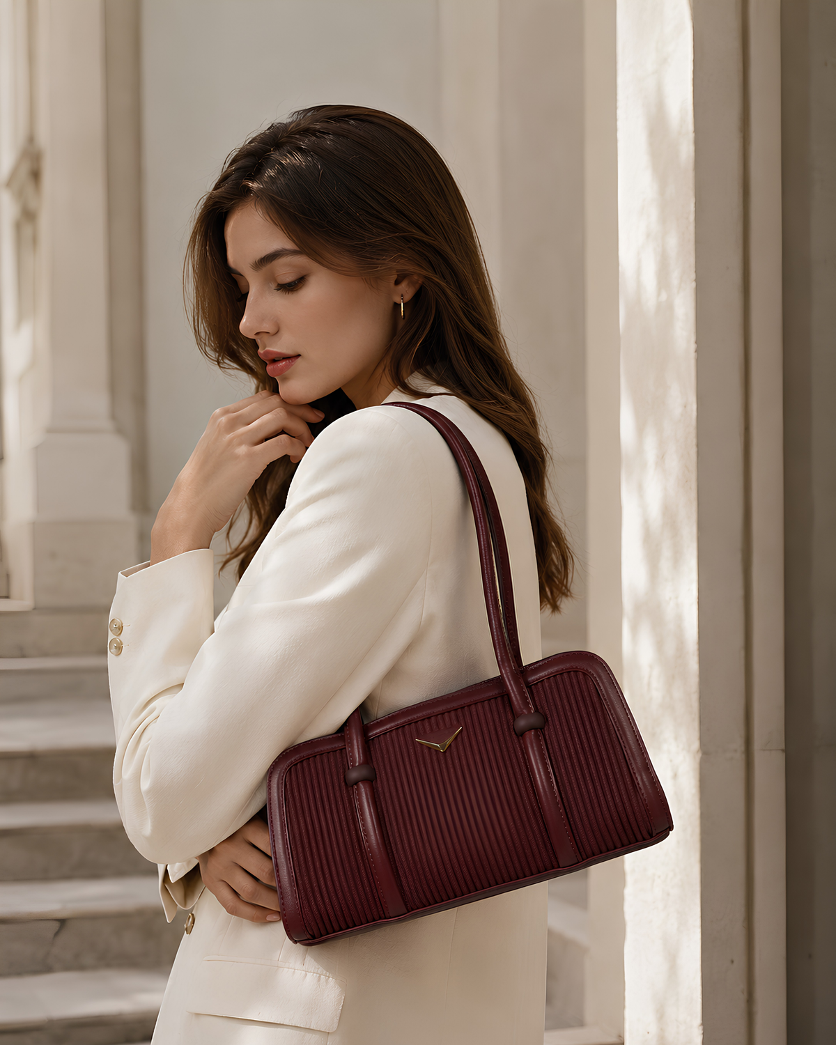Lunara Vertical Pleated Structured Tote Bag