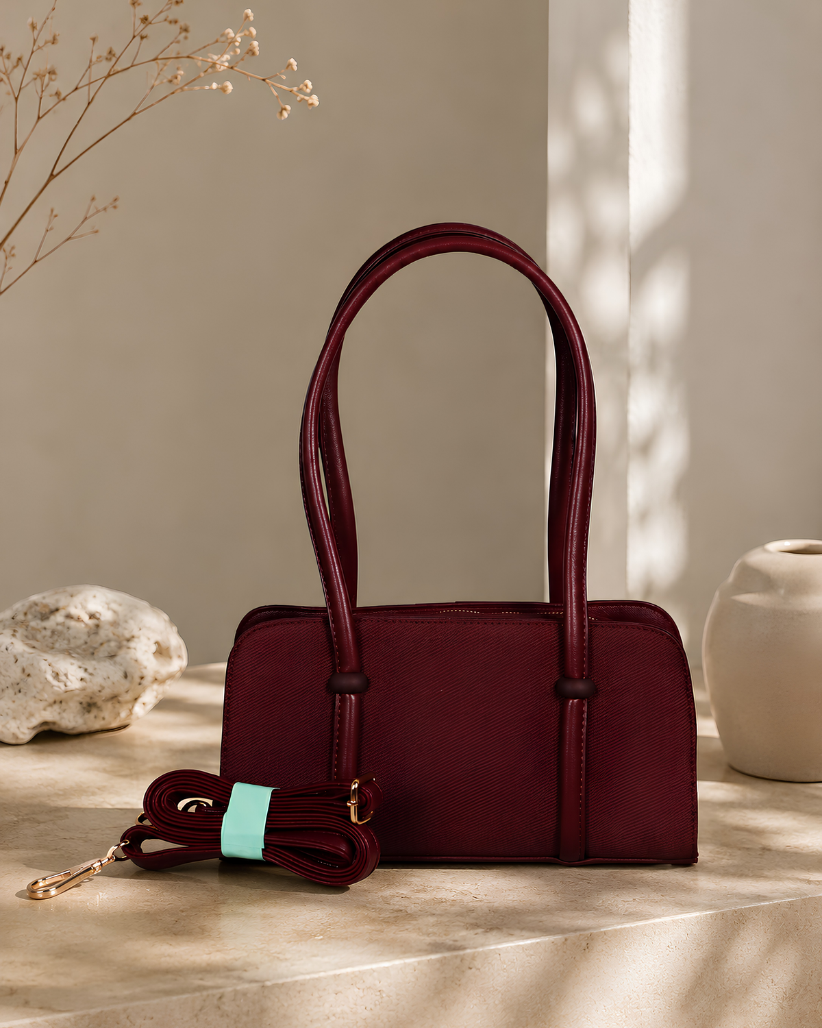 Lunara Vertical Pleated Structured Tote Bag