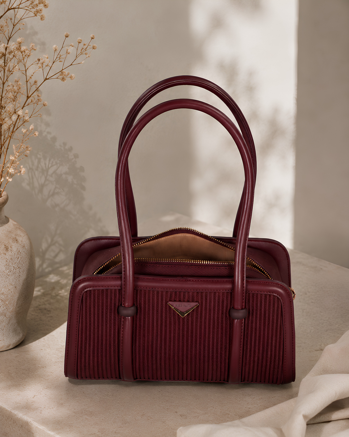 Lunara Vertical Pleated Structured Tote Bag