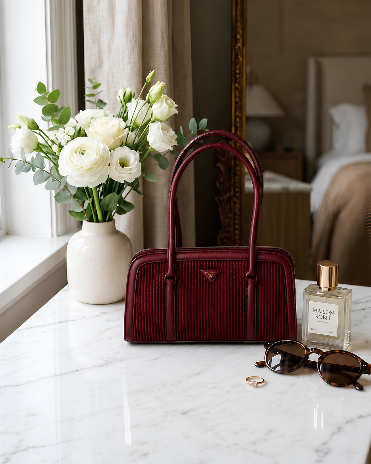 Lunara Vertical Pleated Structured Tote Bag