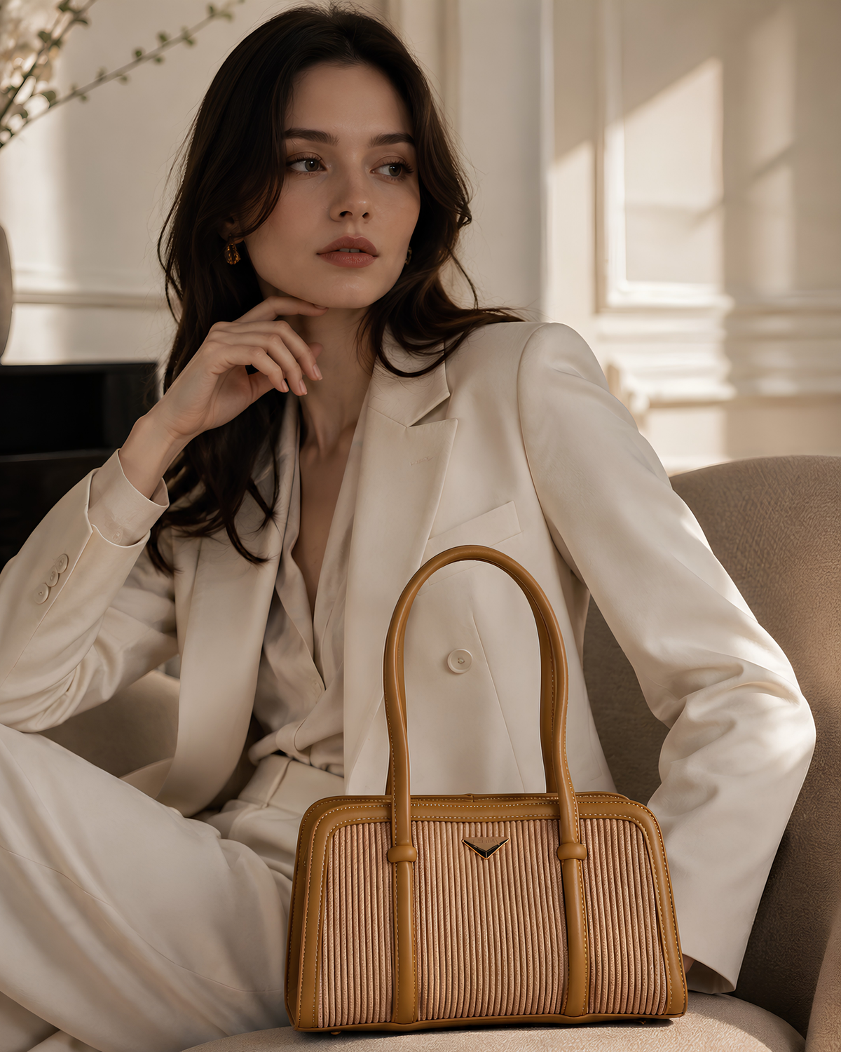 Lunara Vertical Pleated Structured Tote Bag