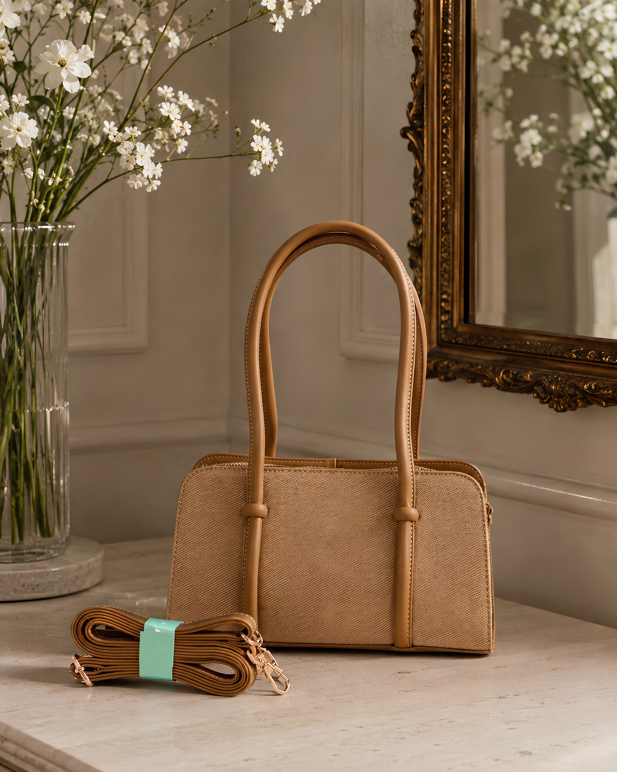 Lunara Vertical Pleated Structured Tote Bag