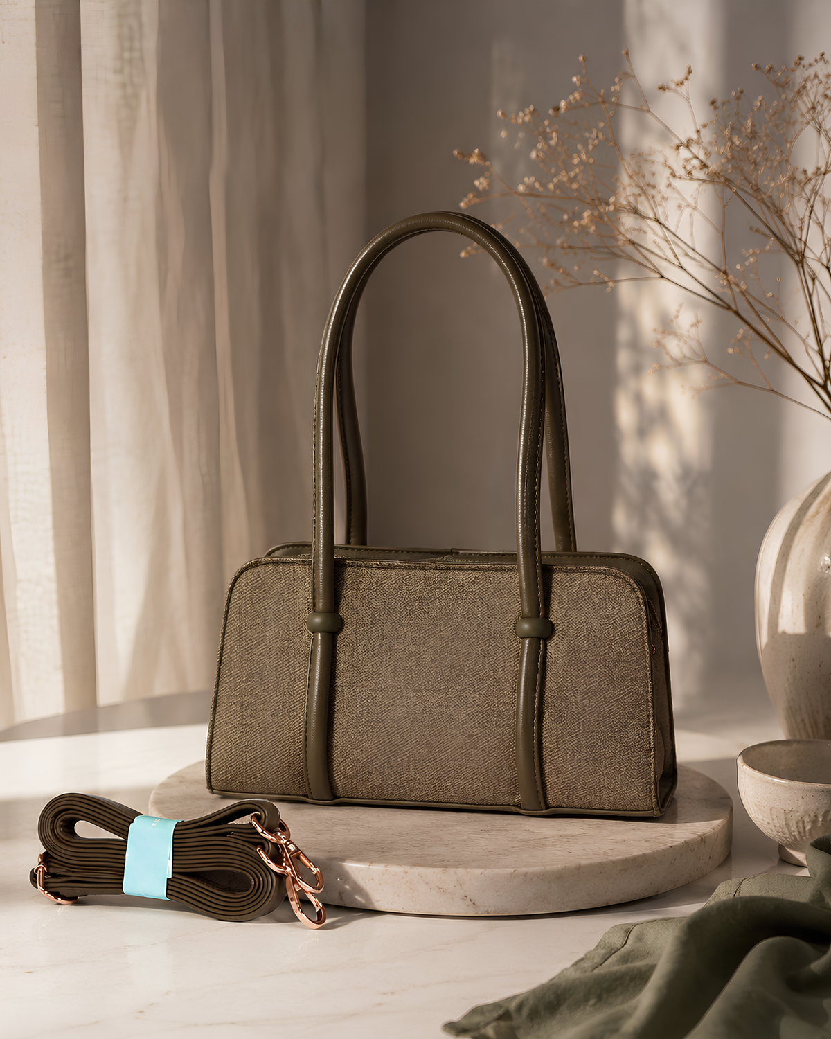 Lunara Vertical Pleated Structured Tote Bag