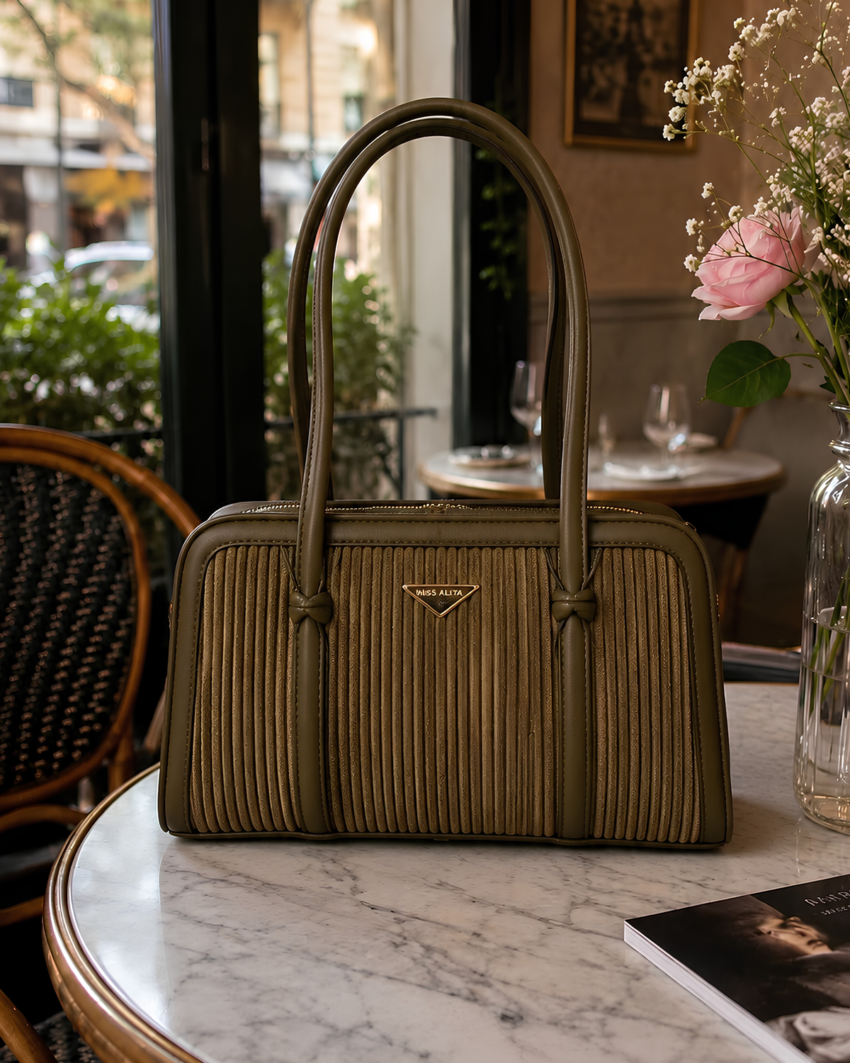 Lunara Vertical Pleated Structured Tote Bag