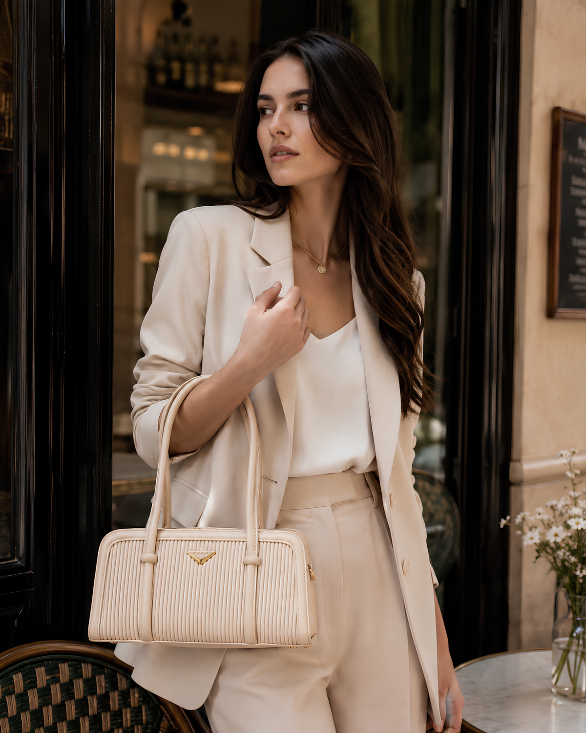 Lunara Vertical Pleated Structured Tote Bag