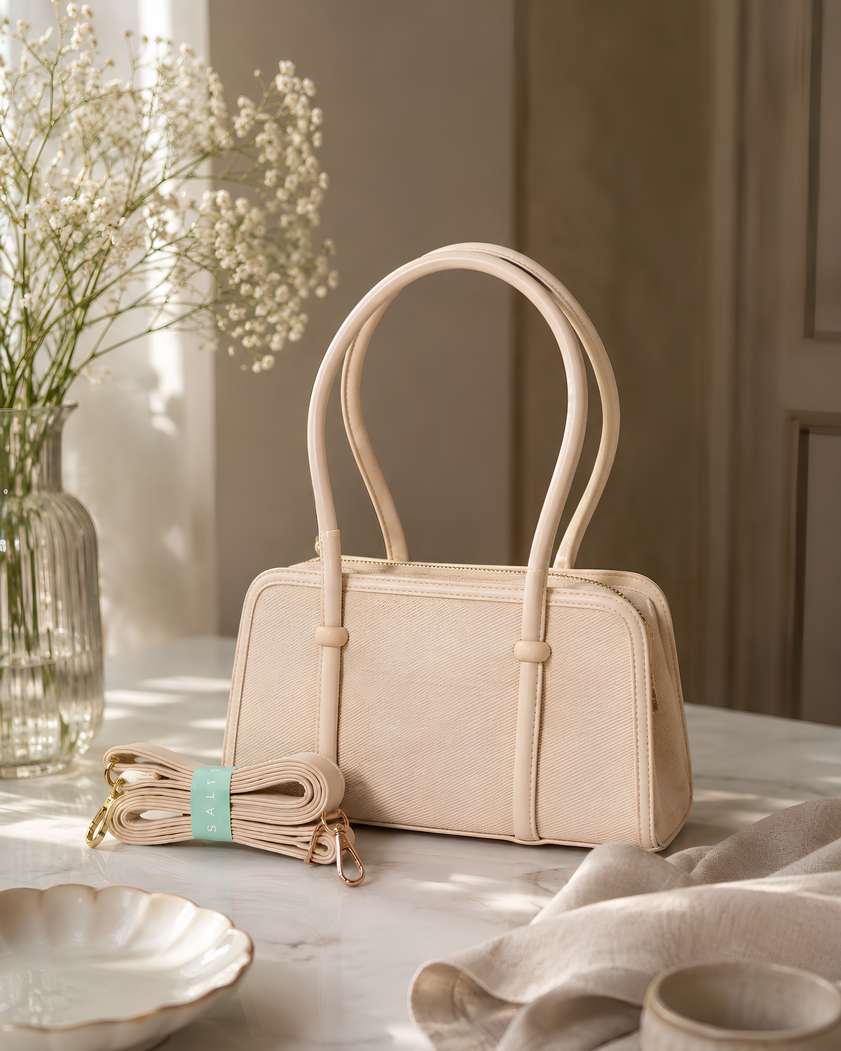 Lunara Vertical Pleated Structured Tote Bag