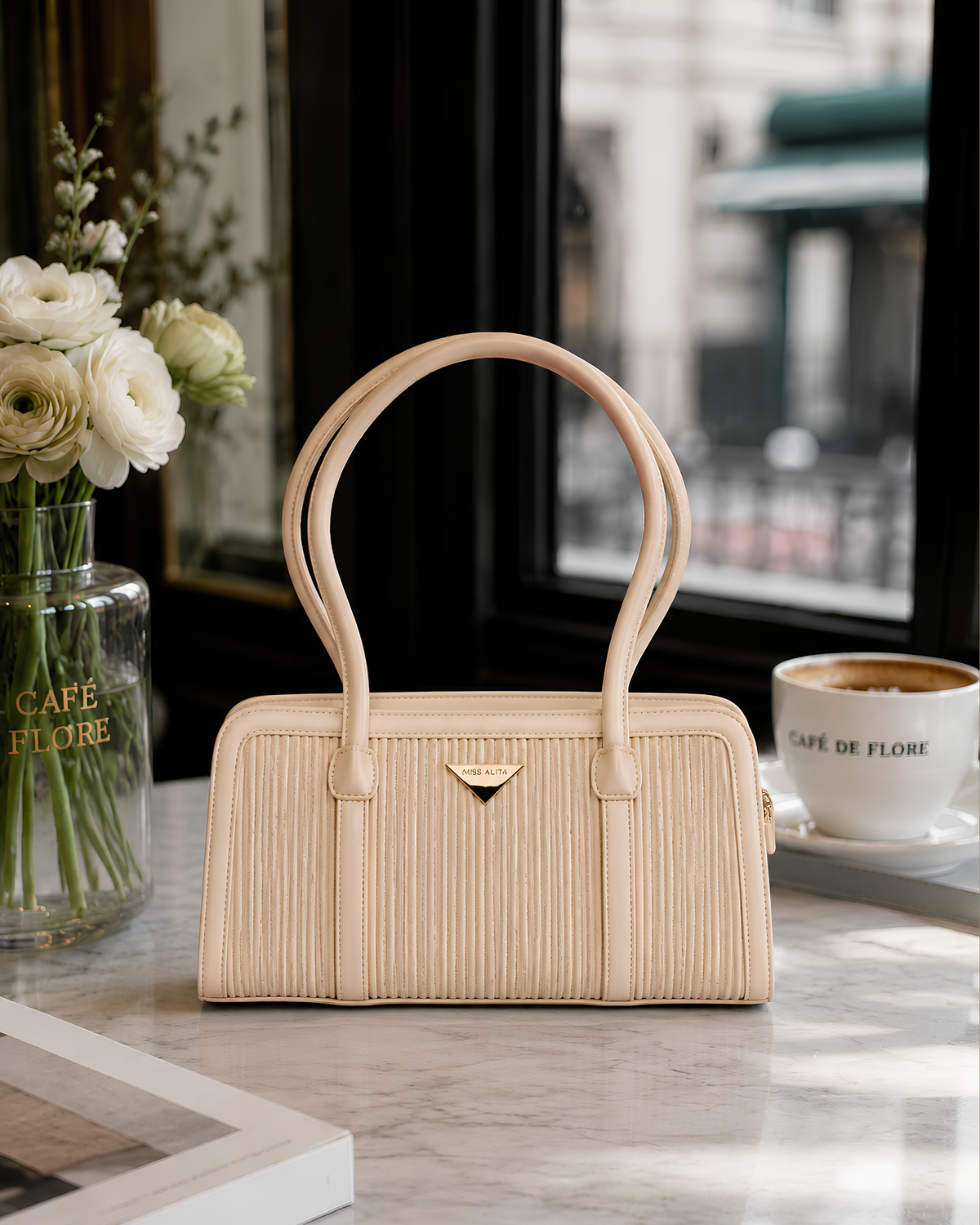 Lunara Vertical Pleated Structured Tote Bag