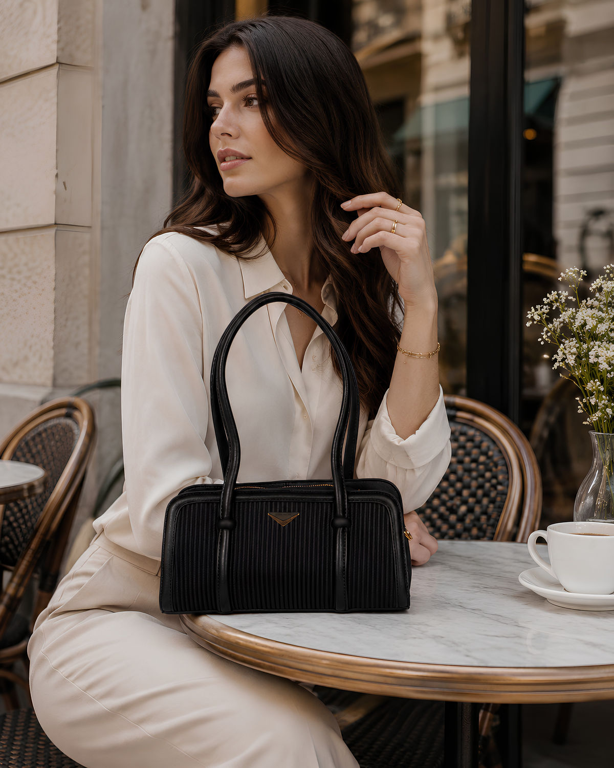Lunara Vertical Pleated Structured Tote Bag