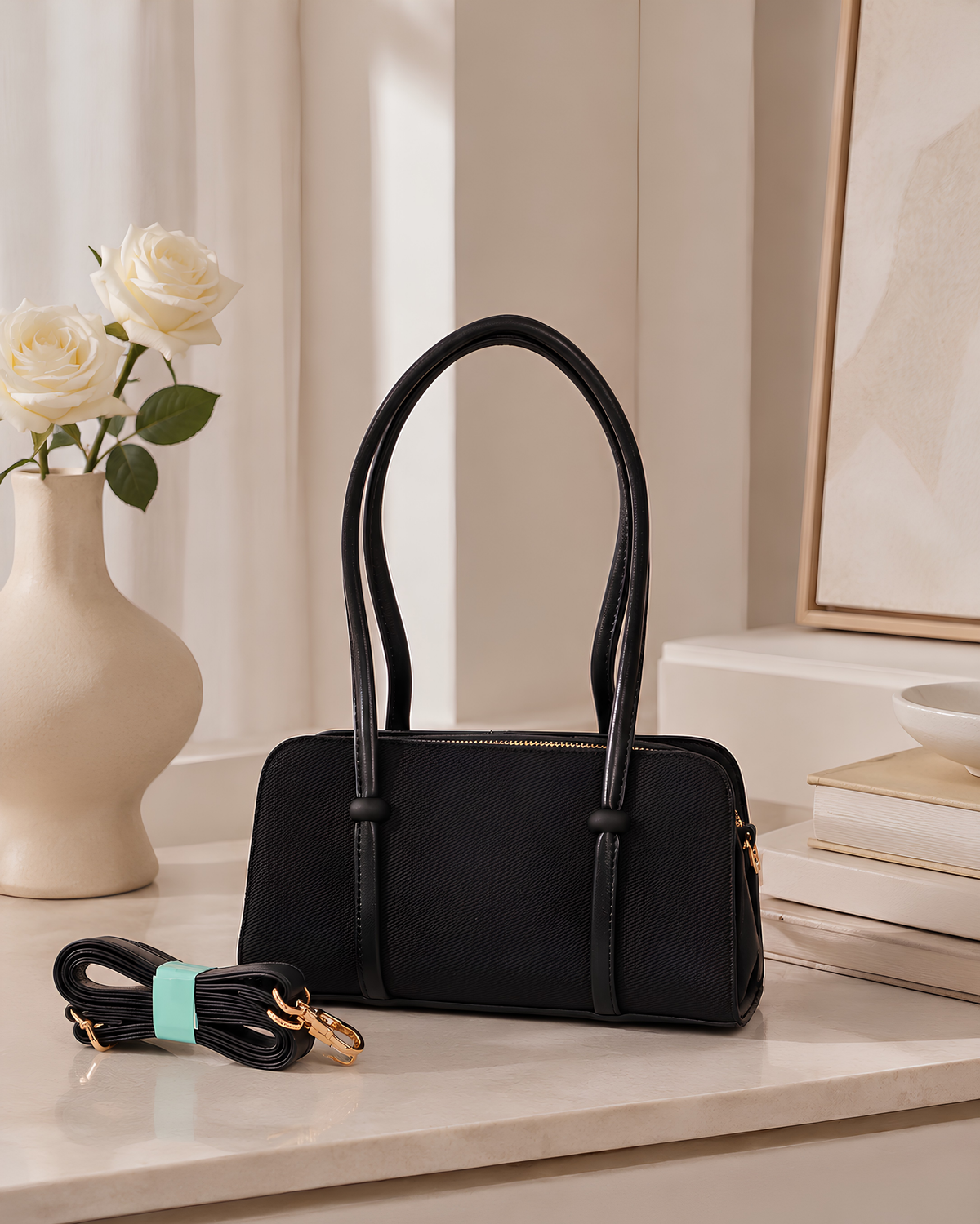 Lunara Vertical Pleated Structured Tote Bag