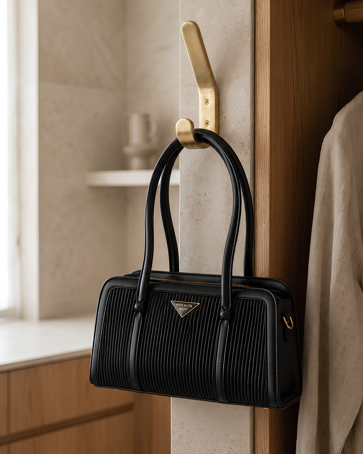 Lunara Vertical Pleated Structured Tote Bag