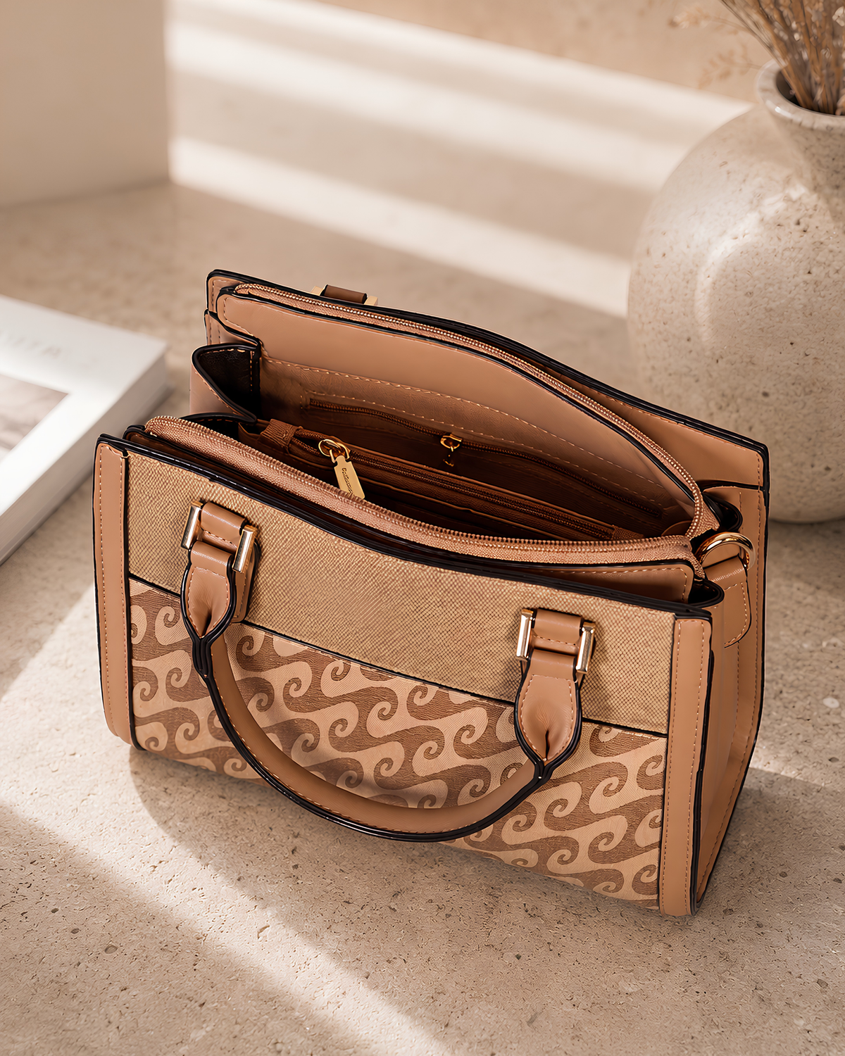 Aria Signature Pattern Structured Tote Bag