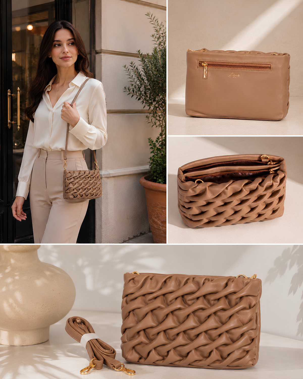 Elara Sculpted Weave Shoulder Bag