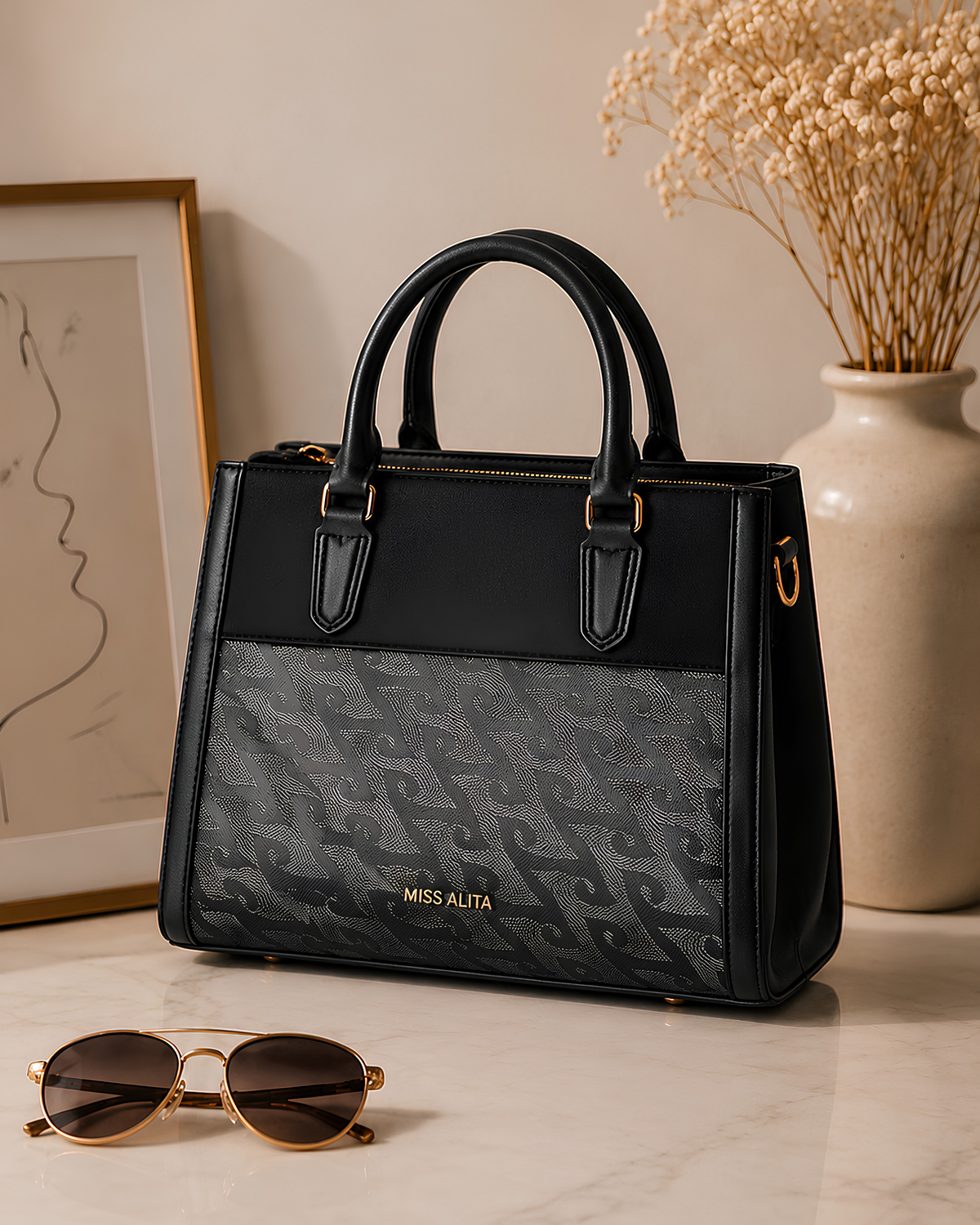 Aria Signature Pattern Structured Tote Bag