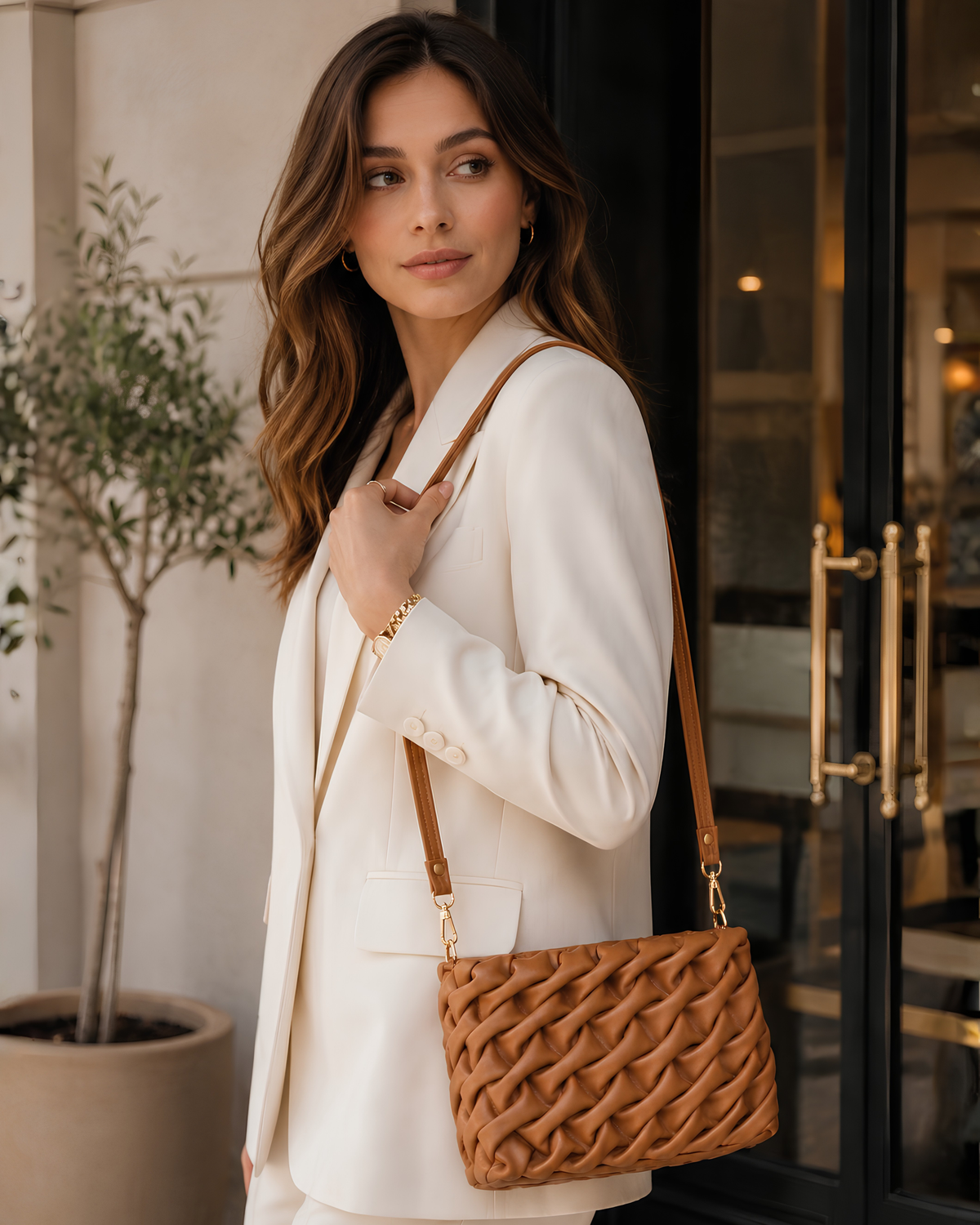 Elara Sculpted Weave Shoulder Bag