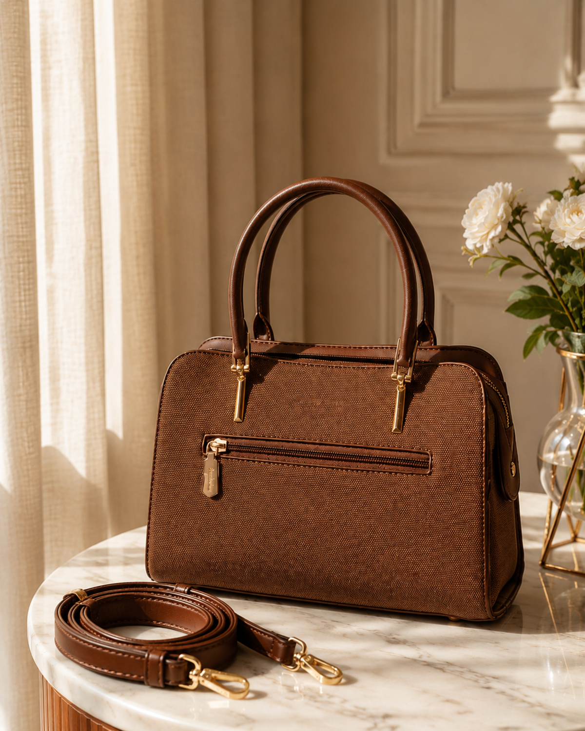 Celeste Refined Front-Zip Structured Handbag