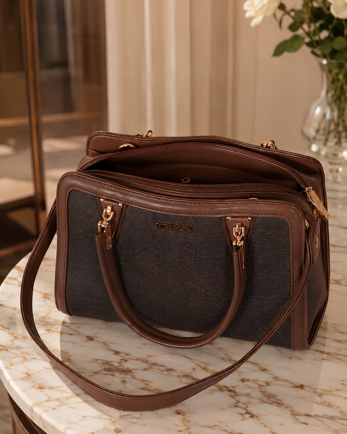 Celeste Refined Front-Zip Structured Handbag
