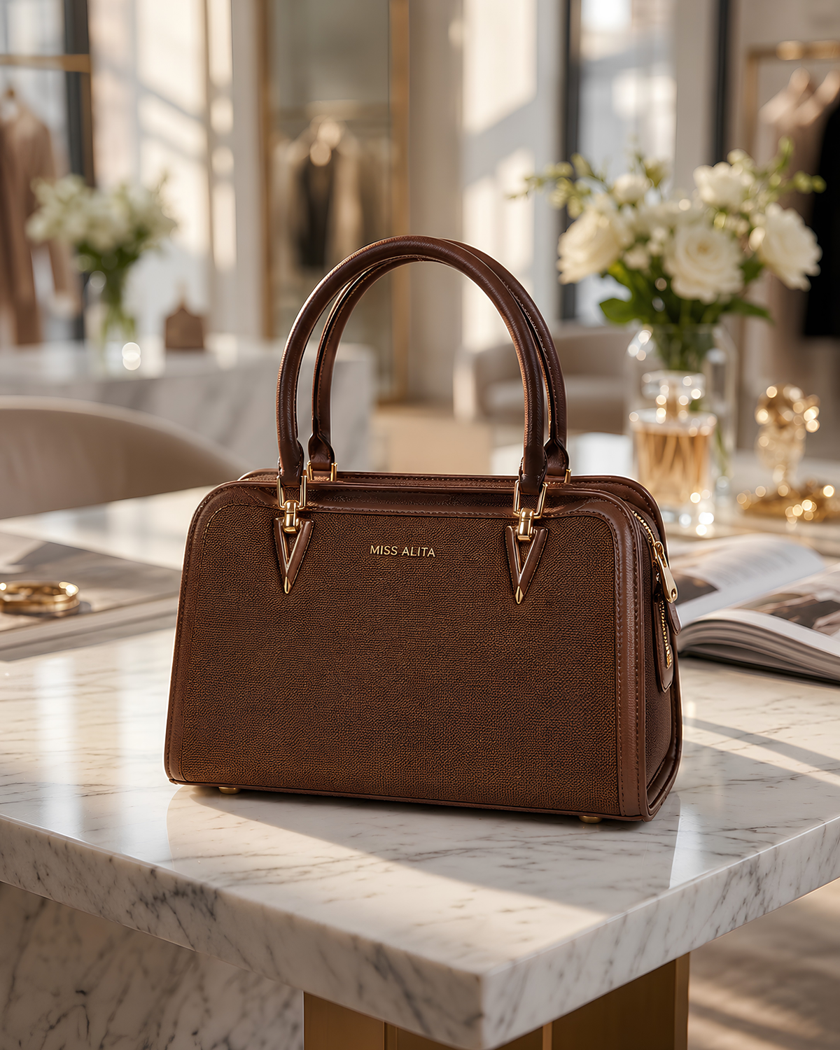 Celeste Refined Front-Zip Structured Handbag