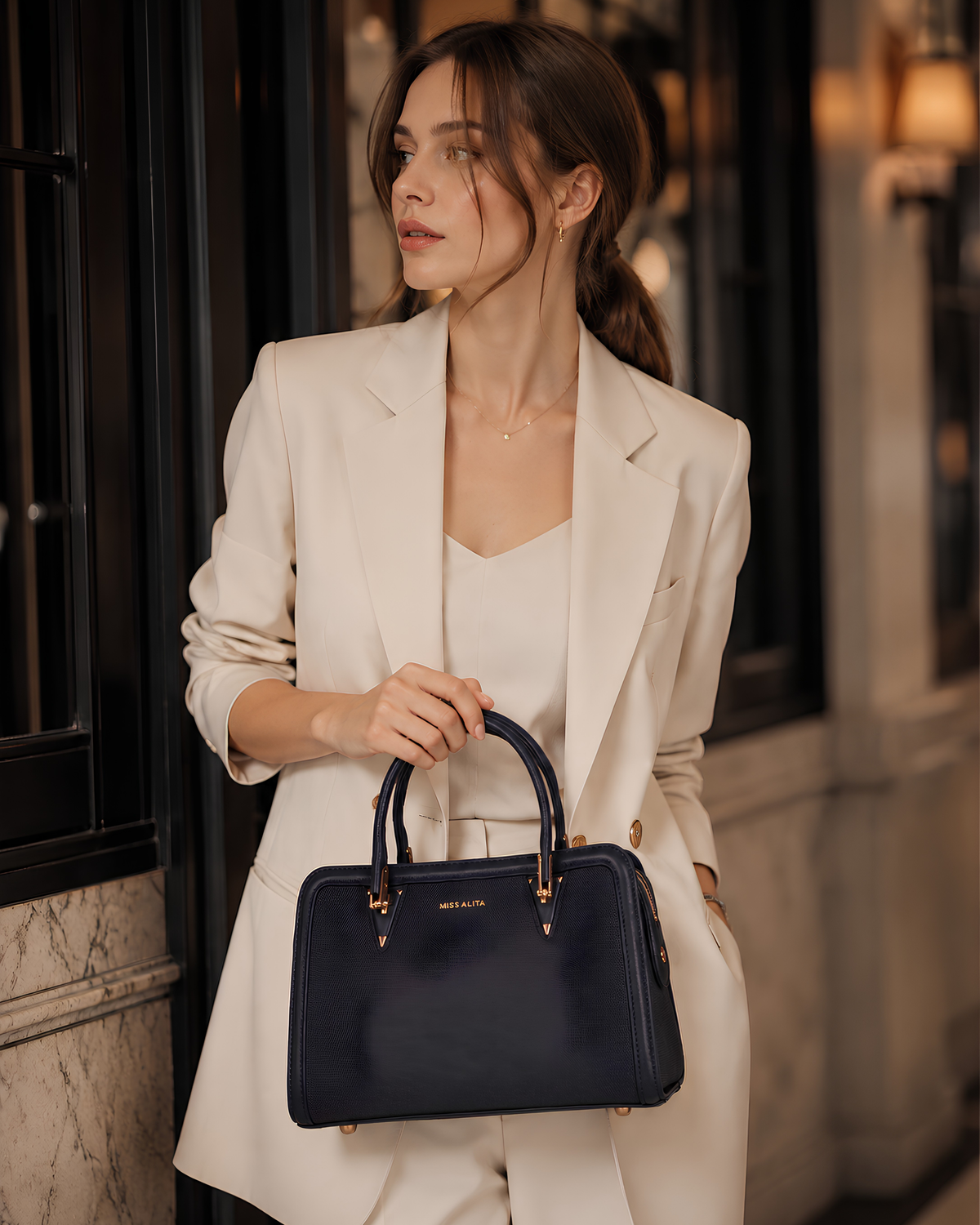 Celeste Refined Front-Zip Structured Handbag