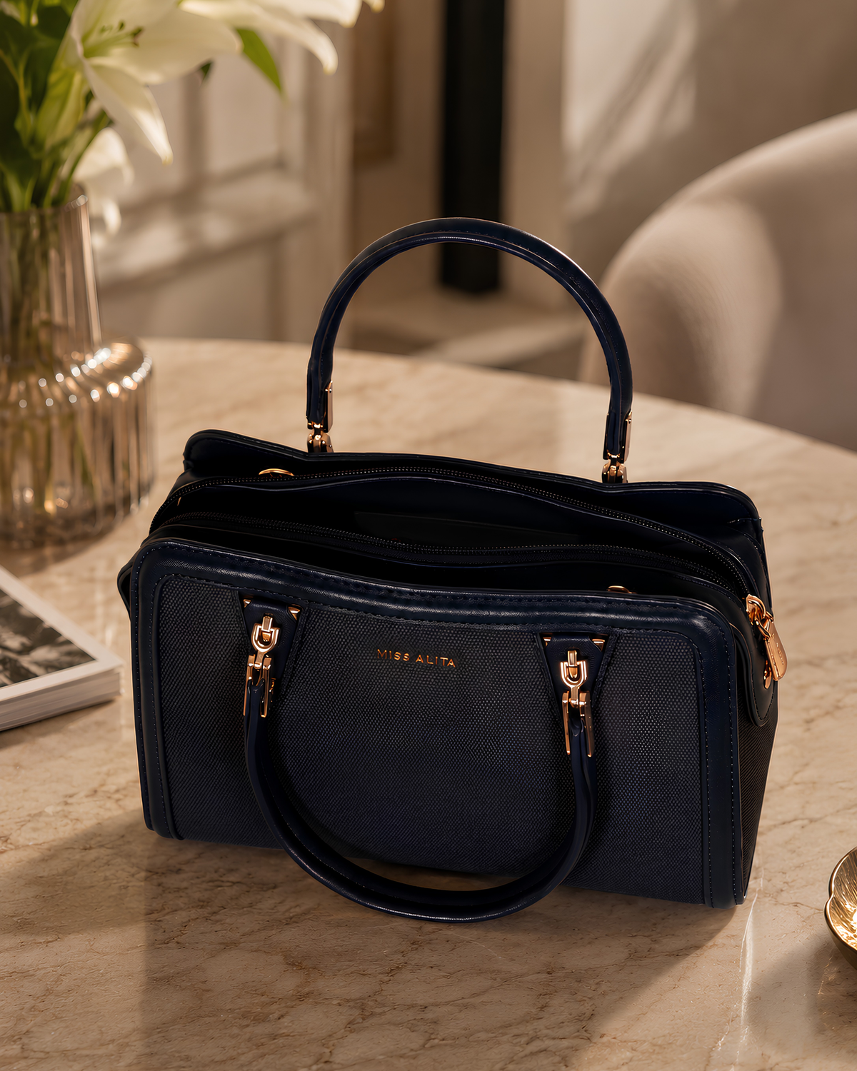 Celeste Refined Front-Zip Structured Handbag