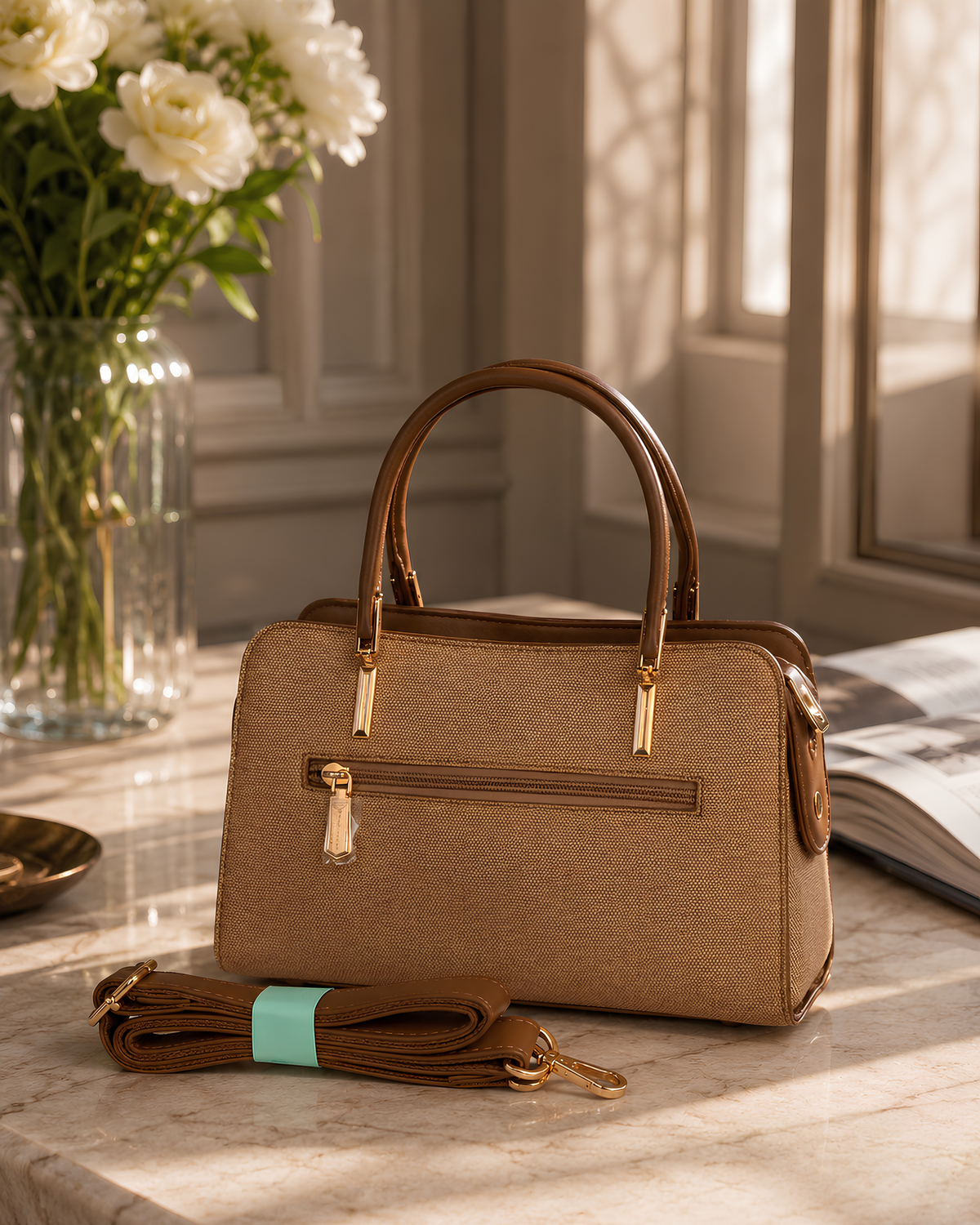 Celeste Refined Front-Zip Structured Handbag