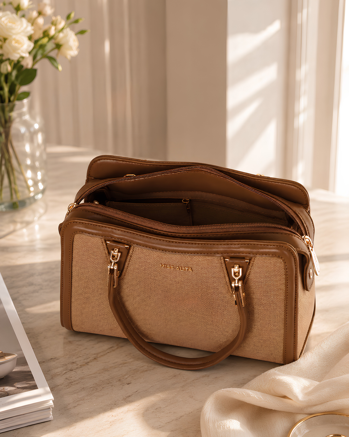 Celeste Refined Front-Zip Structured Handbag