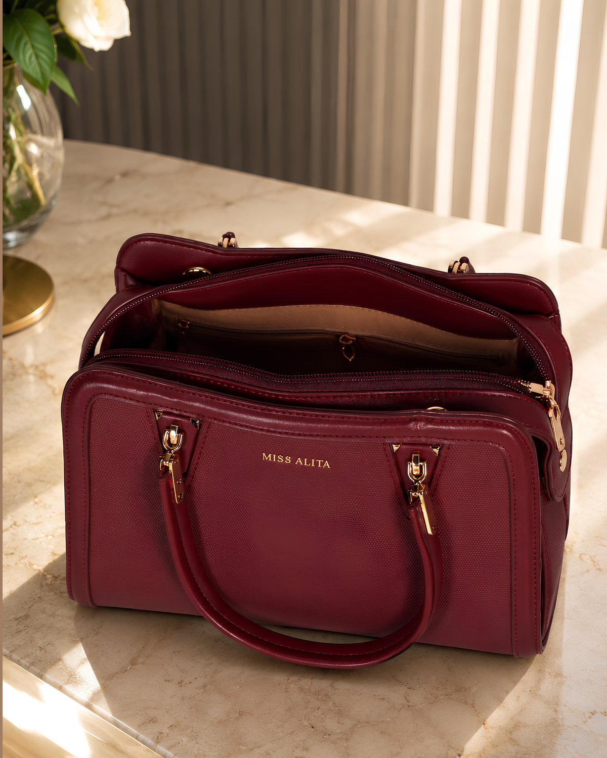 Celeste Refined Front-Zip Structured Handbag