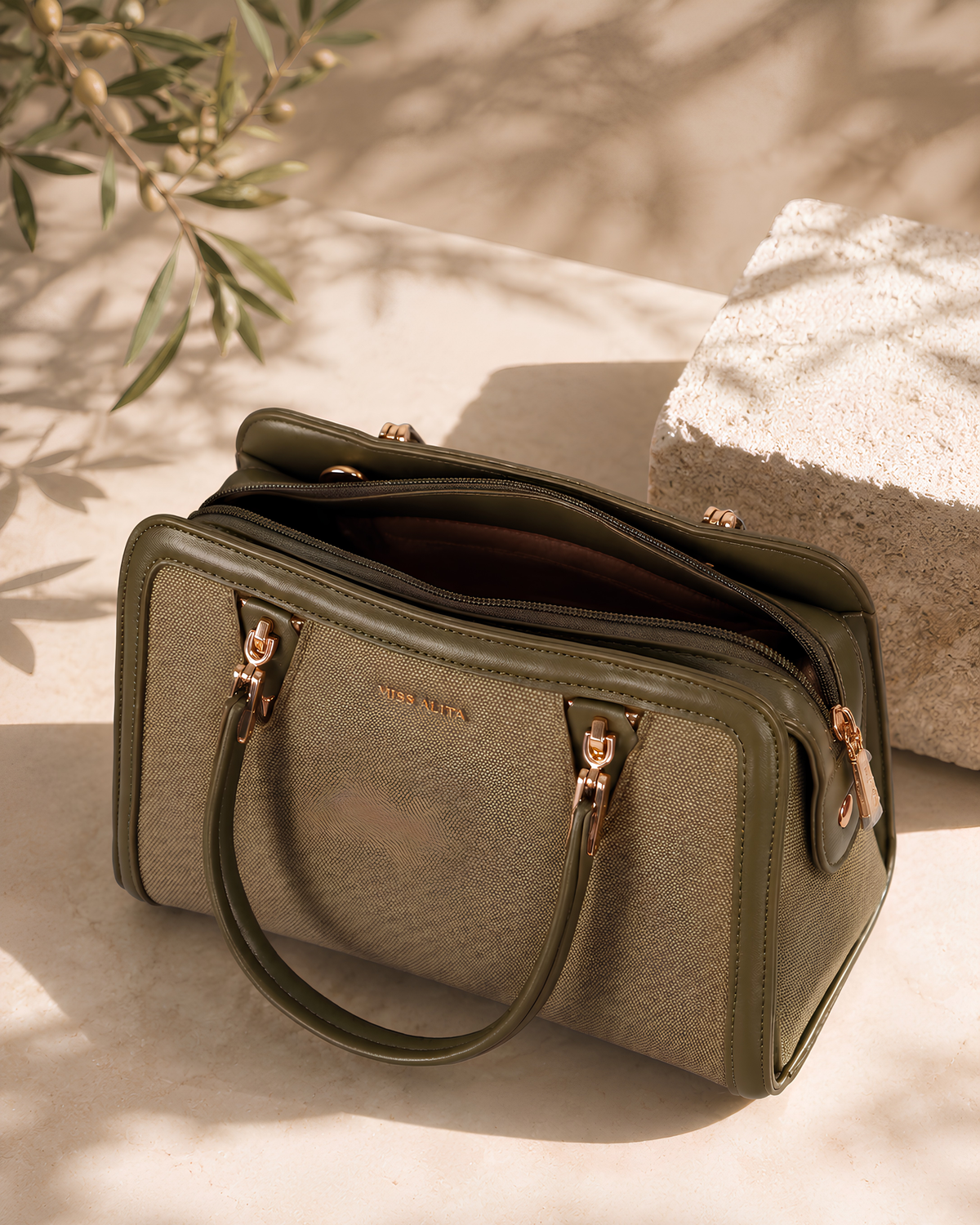 Celeste Refined Front-Zip Structured Handbag