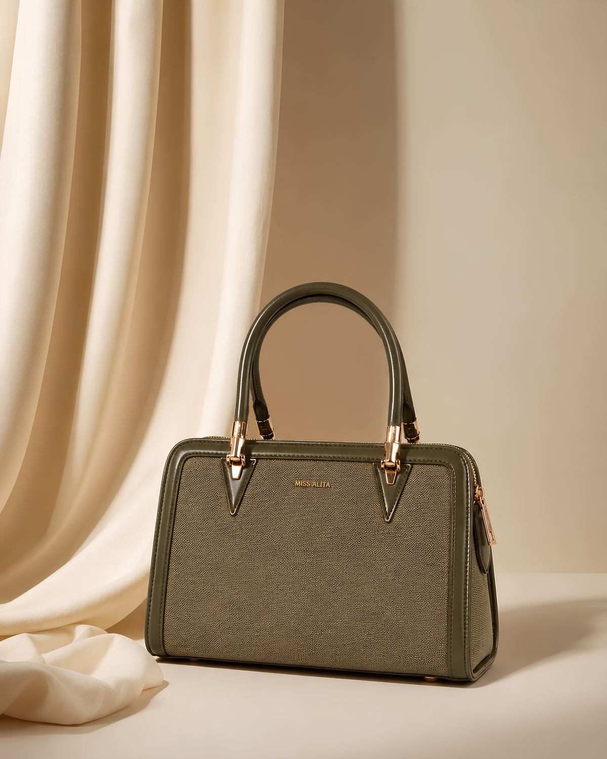 Celeste Refined Front-Zip Structured Handbag