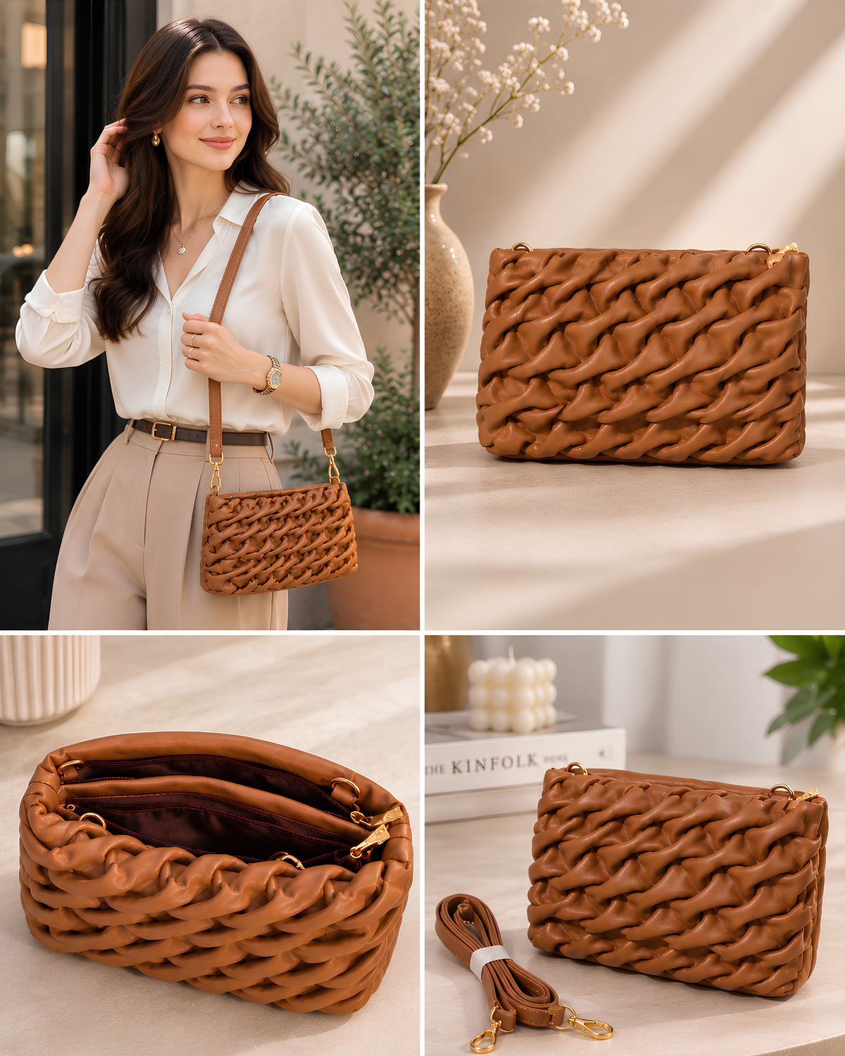 Elara Sculpted Weave Shoulder Bag