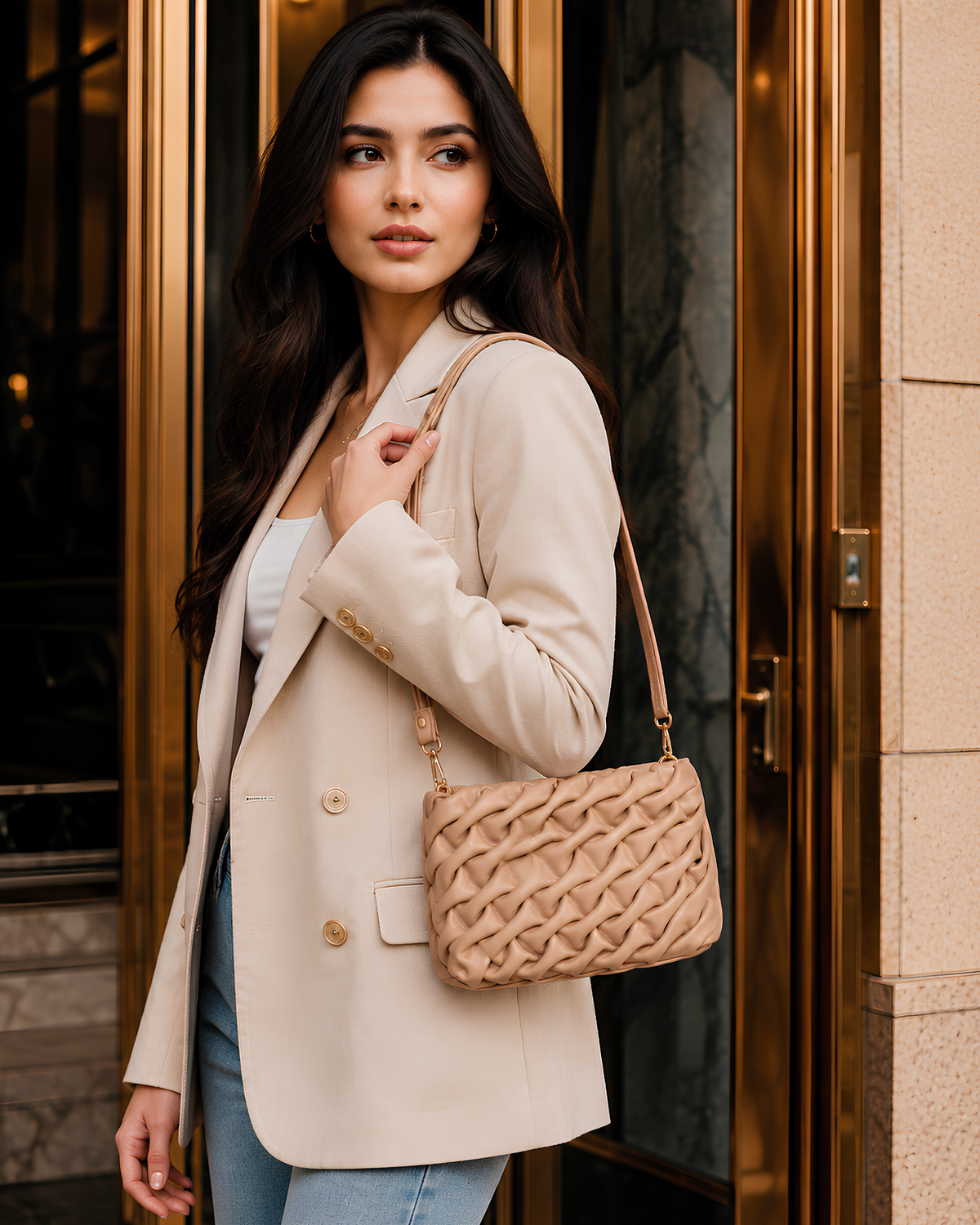 Elara Sculpted Weave Shoulder Bag