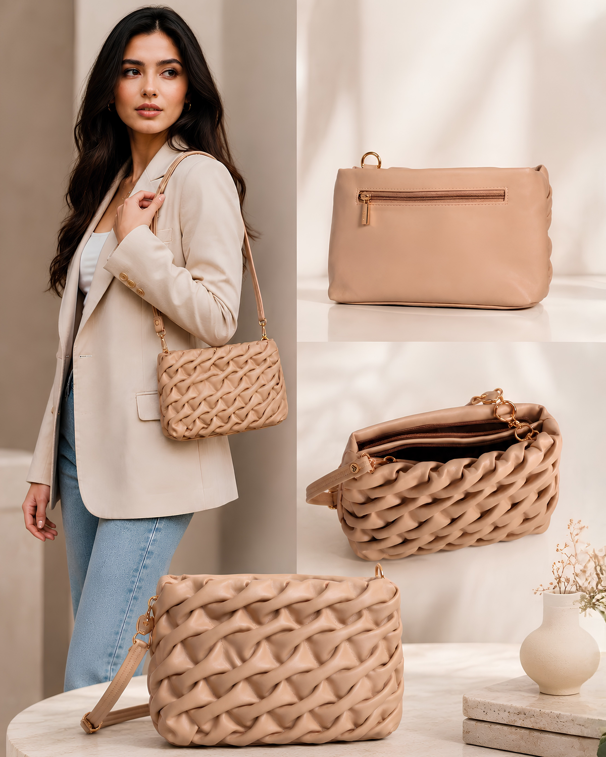 Elara Sculpted Weave Shoulder Bag